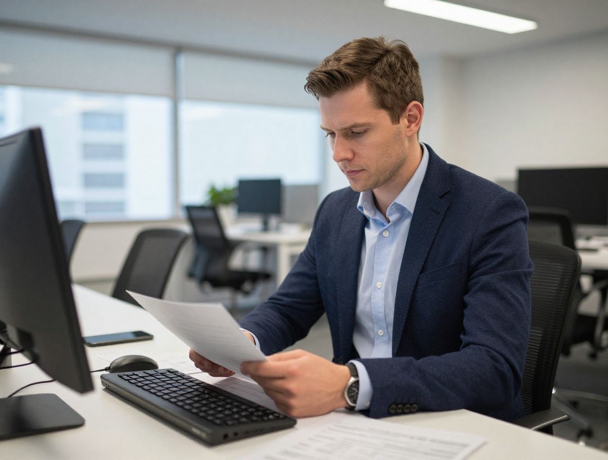 Журналист за ноутбуком в современном открытом офисе newsroom с большими окнами, анализирует данные и пишет материал